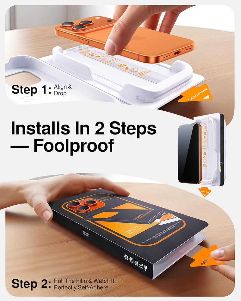 SmartDevil 2 Pack Tempered Glass for iPhone 17 Pro Privacy Screen Protector, Military-Grade Shatterproof Protection, 9H Hardness, Anti-Spy Privacy Film, Fast & Easy Installation, Case Friendly Design - Image 4